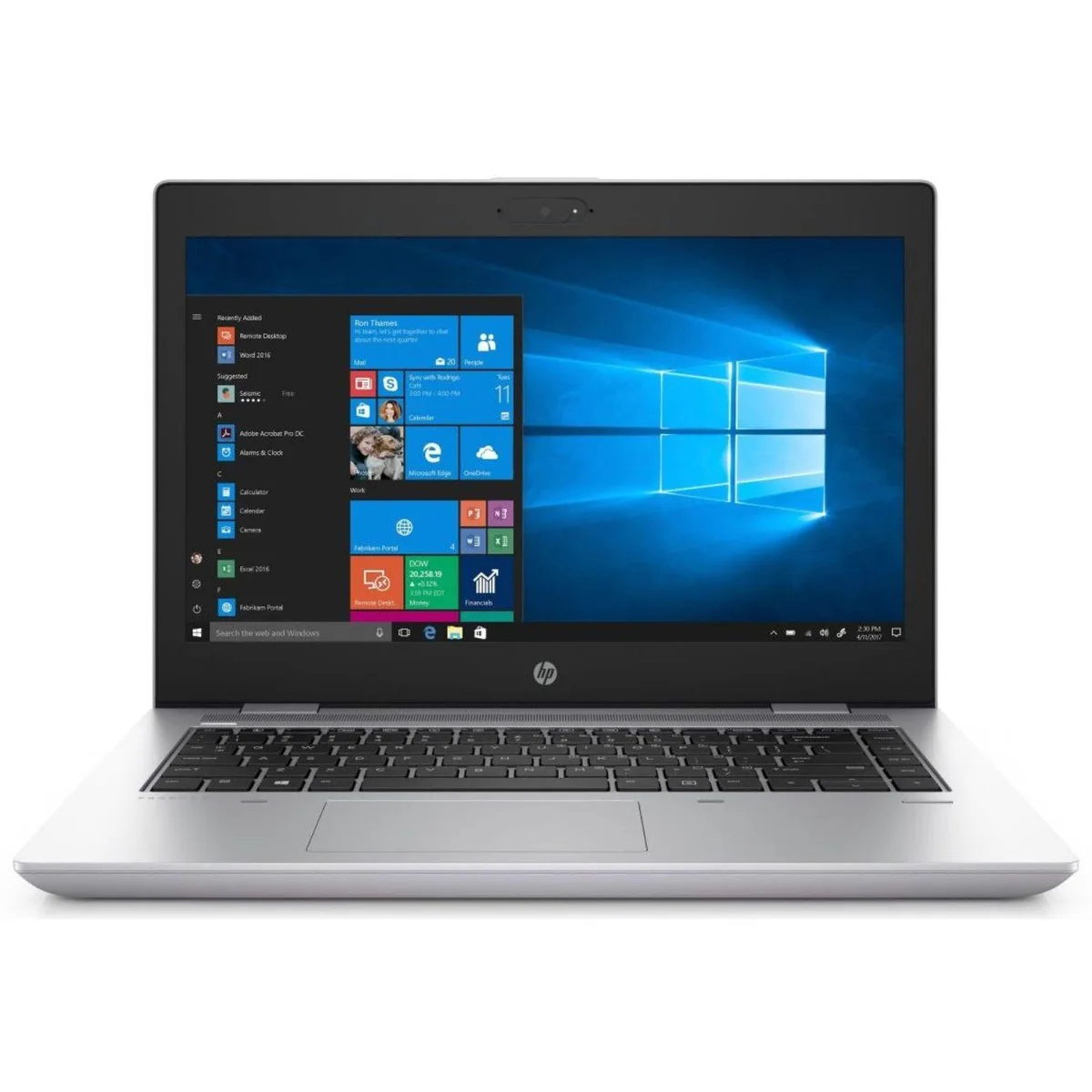 Silver 14-inch HP ProBook laptop with minor scratches and dents