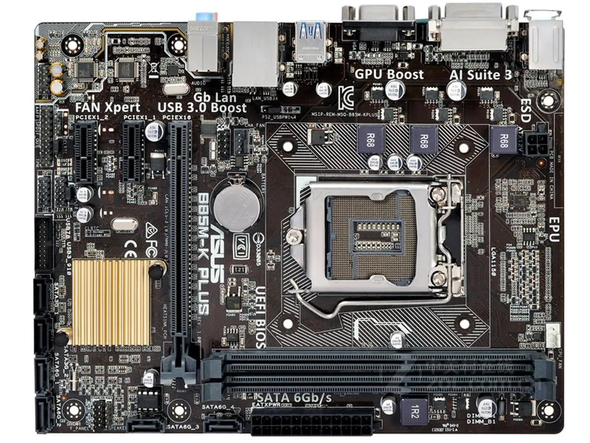 Green Micro ATX motherboard with silver LGA 1150 socket and black DDR3 slots