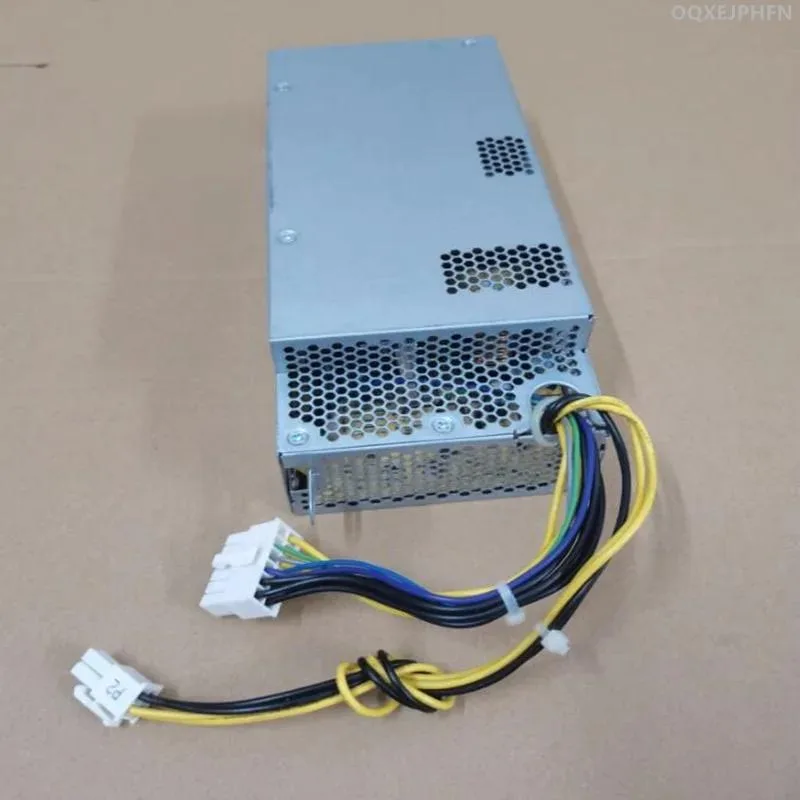 Rectangular ATX power supply unit with matte black metal casing and cooling fan visible on one side