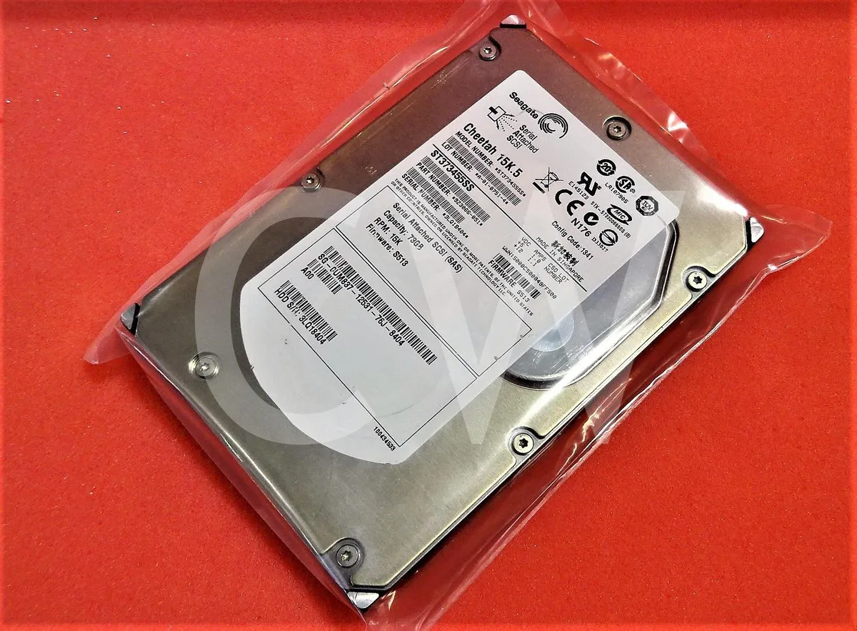 Silver 3.5 inch SAS hard drive with green circuit board visible