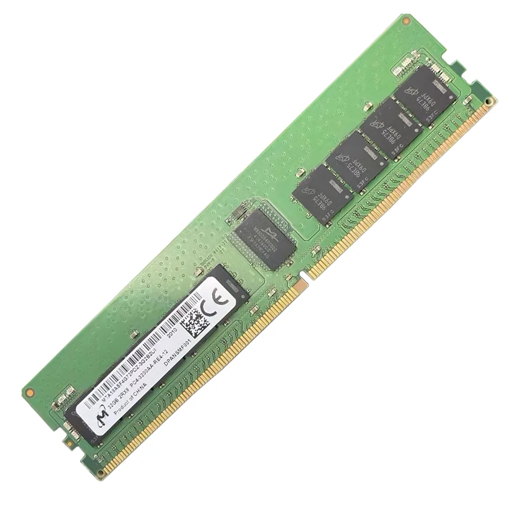 Green circuit board with black memory chips, low-profile DDR4 RDIMM, 288-pin gold edge connector