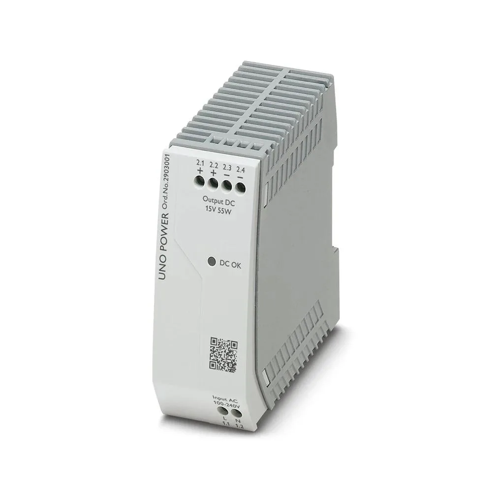 Rectangular ATX power supply unit in metal casing