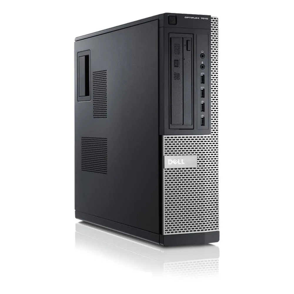 Black and silver Dell OptiPlex 7010 desktop tower with DVD drive