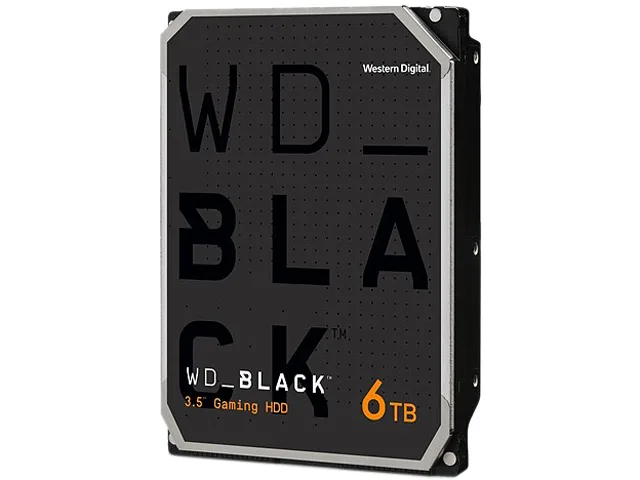 Black 3.5-inch internal hard drive with silver label and circuit board visible