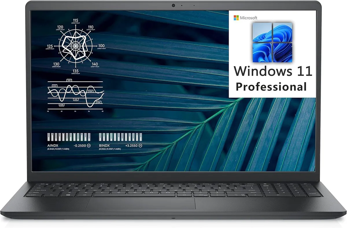 Silver Dell Vostro 15 3510 laptop open showing 15.6 inch screen and keyboard