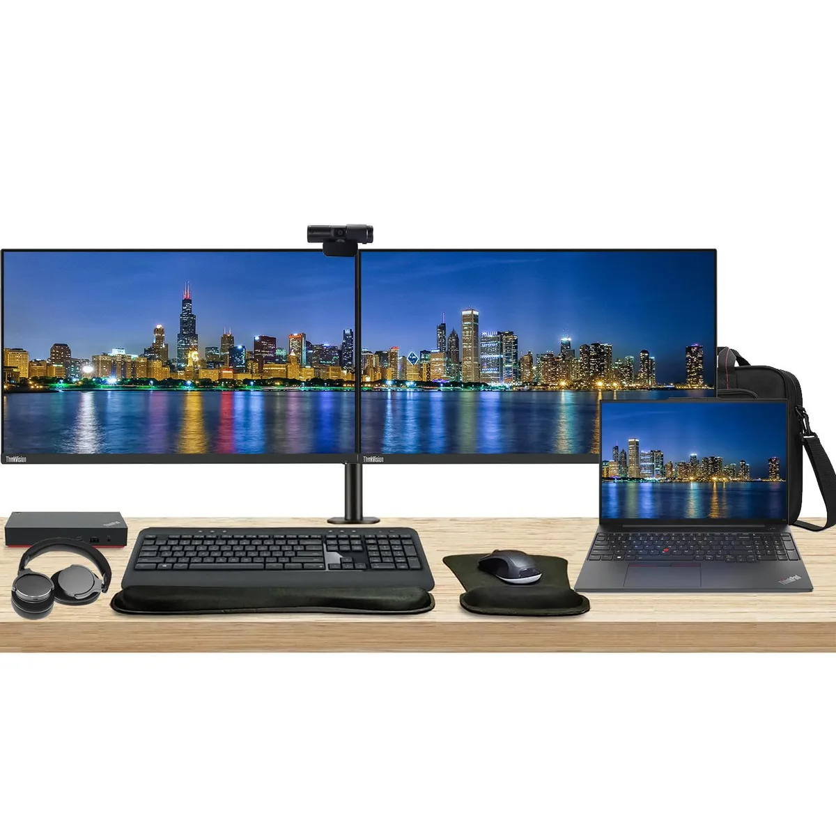 Lenovo Lenovo ThinkPad E16 laptop Ryzen 5 7530U 16GB 256GB bundle dual 24" monitors dock peripherals — foto do produto