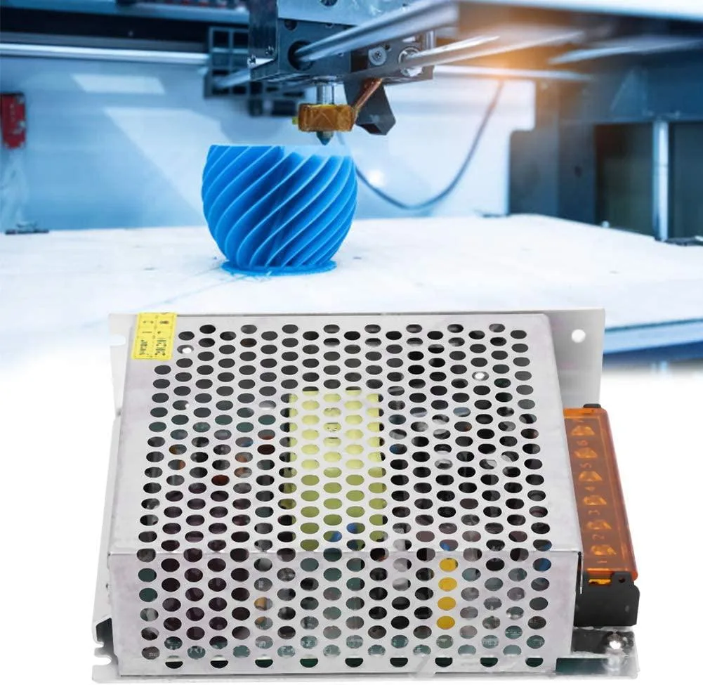 Rectangular aluminum power supply with screw terminals and voltage adjuster