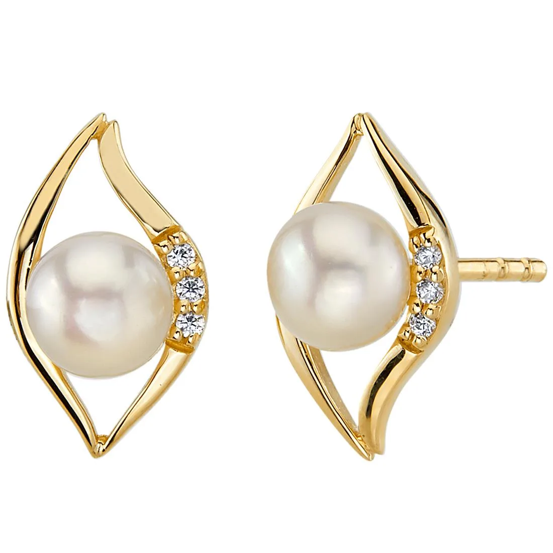 Oravo Oravo 14K Yellow Gold Freshwater Pearl Leaf Stud Earrings 5.0mm — vörumynd