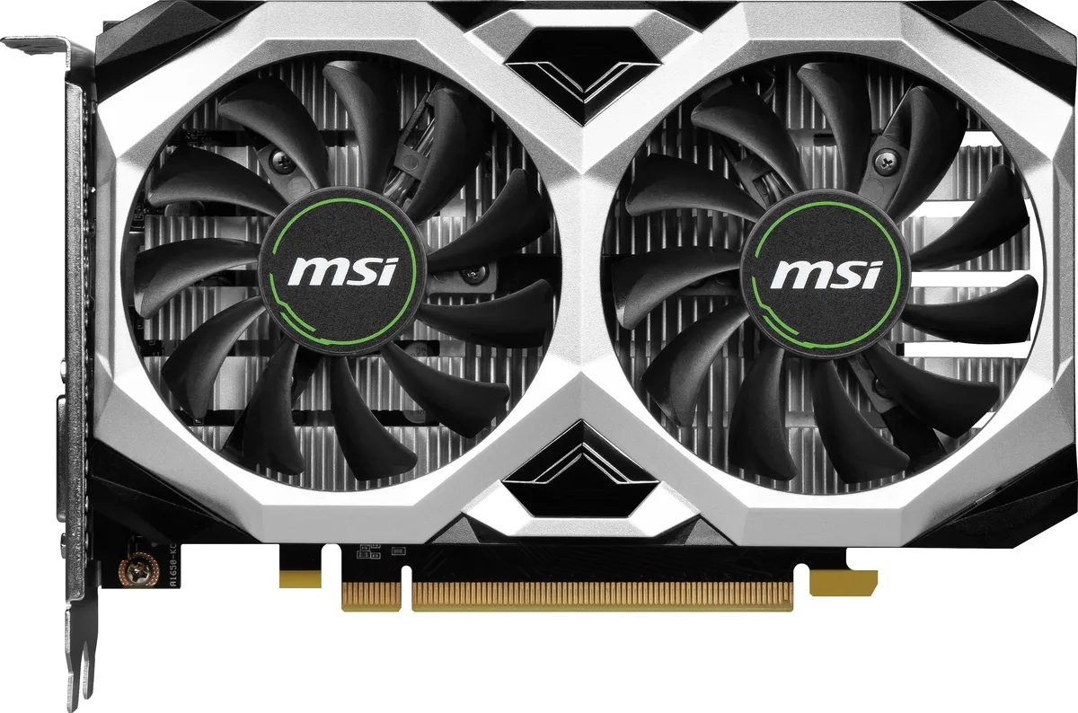 MSI GTX 1650 Ventus XS dual-fan graphics card, black finish, compact ATX form factor