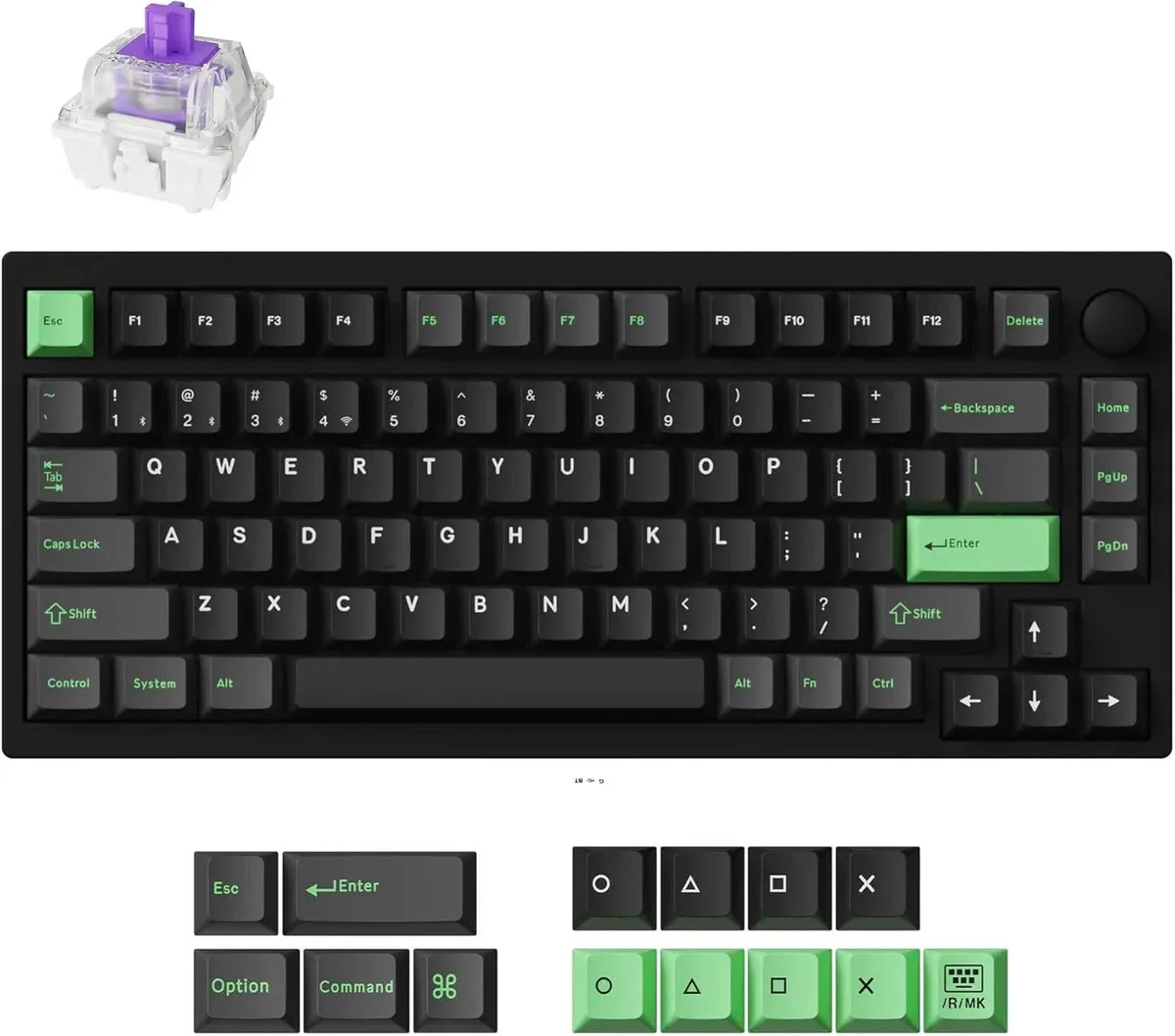 Black 75% wireless gaming keyboard with metal body and control knob