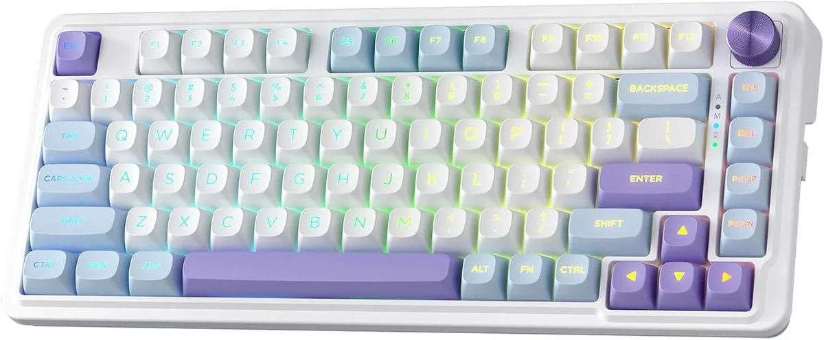 Compact 75 percent keyboard with 81 keys, gasket mount, rotary knob and RGB backlighting