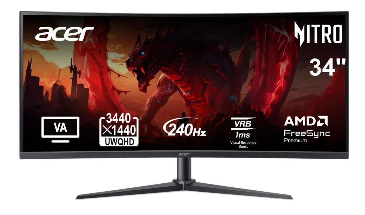 Acer America Acer America UM.CX0AA.007 Nitro XZ340CUR 34" 3440x1440 240Hz VA FreeSync Premium gaming monitor — product photo