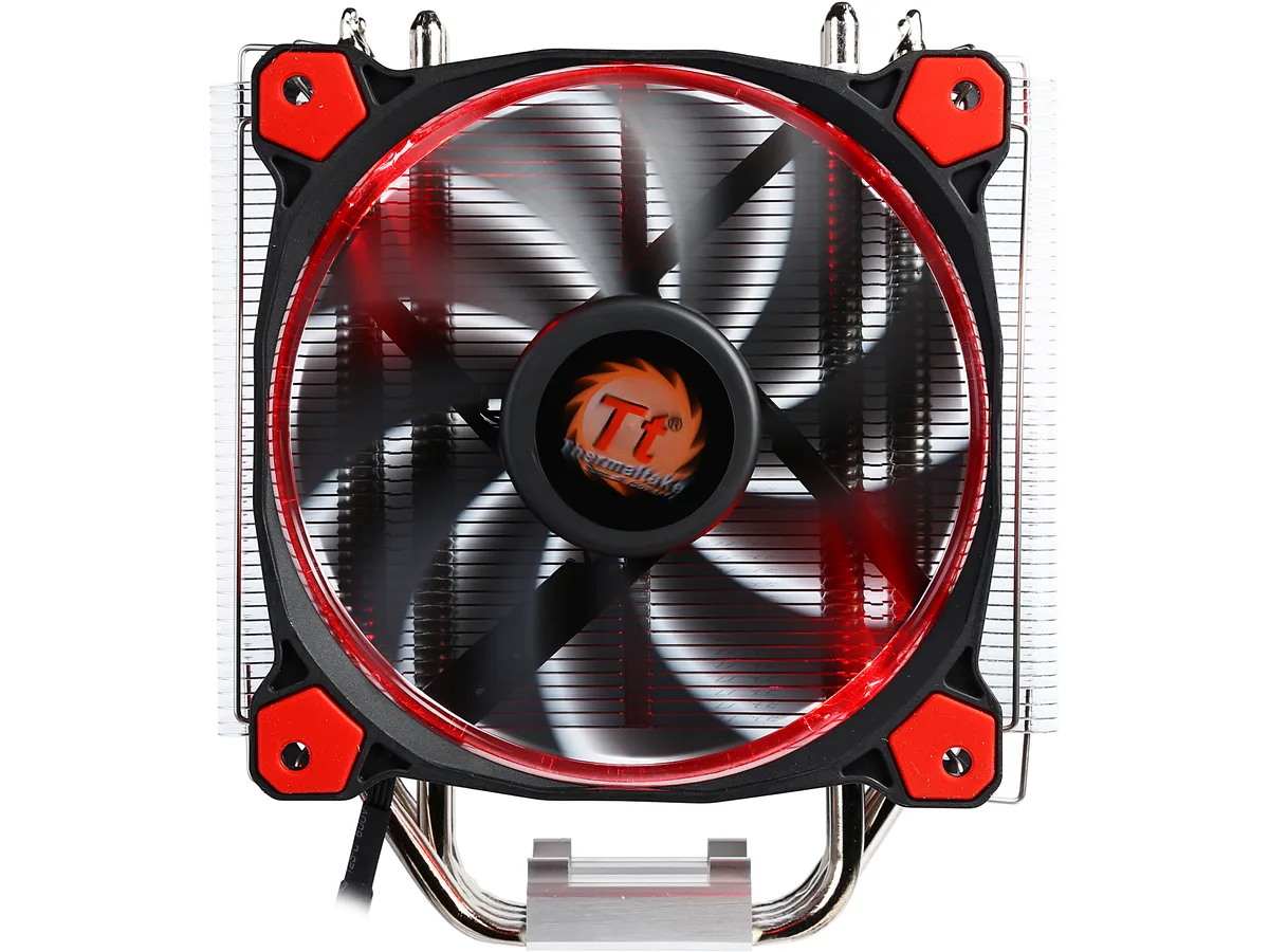 Thermaltake 120mm tower CPU cooler with red LED ring fan and copper heatpipes