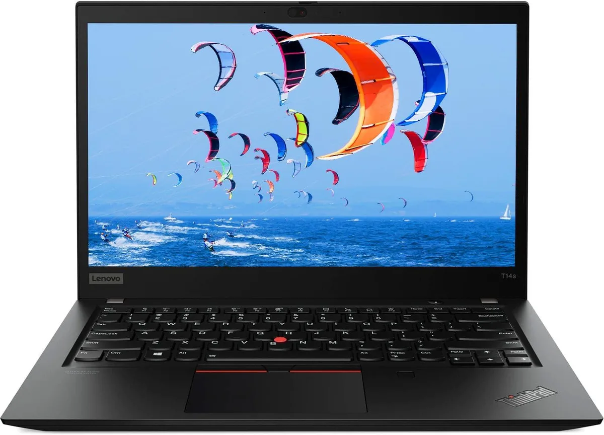 Black Lenovo ThinkPad T14s Gen 1 14 inch laptop closed view