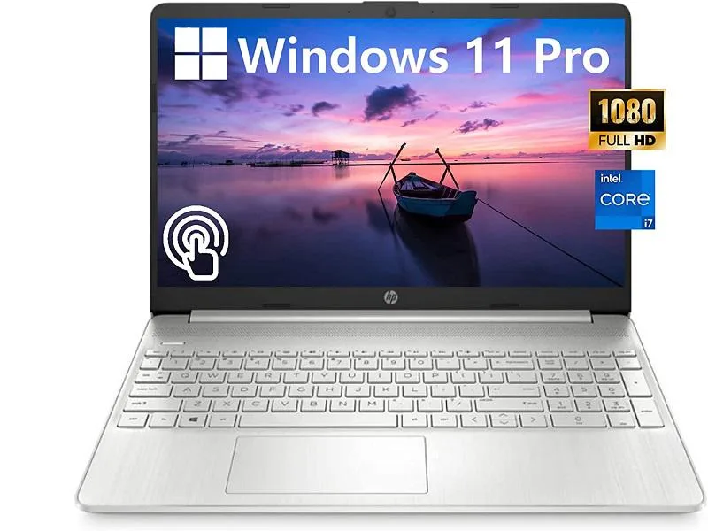 Silver 15.6 inch touchscreen laptop with slim profile