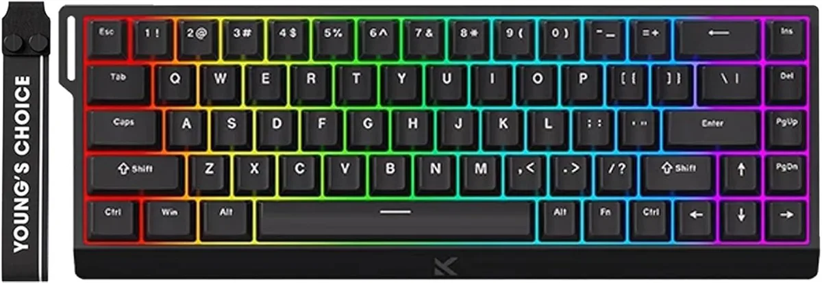 Compact 65 percent wired gaming keyboard in black with magnetic switches and RGB lighting