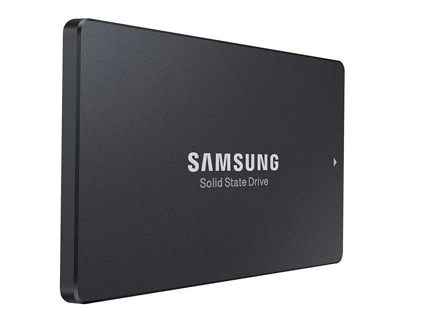 Rectangular 2.5 inch SSD with silver metal casing and green circuit board visible