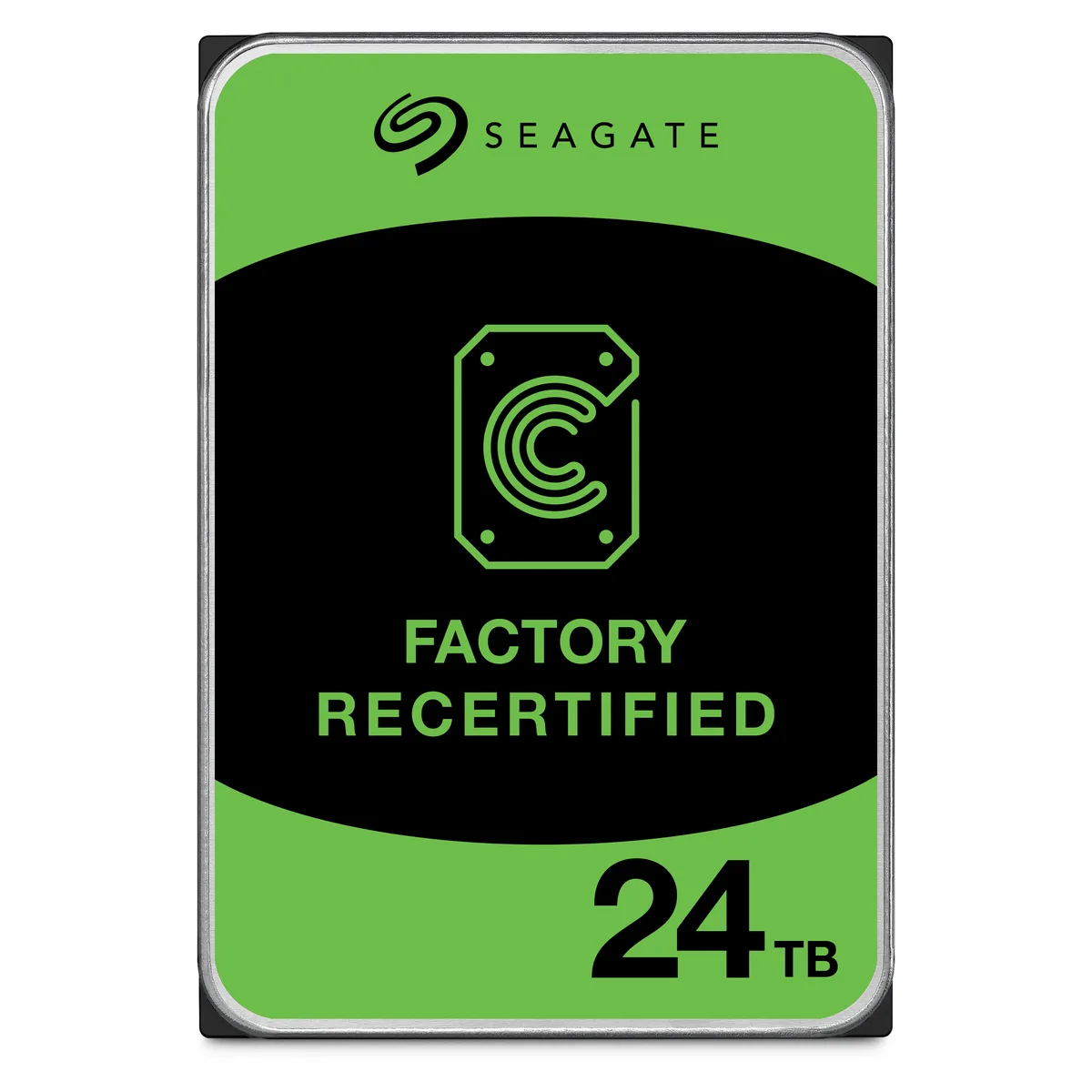 Silver 3.5-inch bare SATA hard drive, rectangular metal casing, label on side