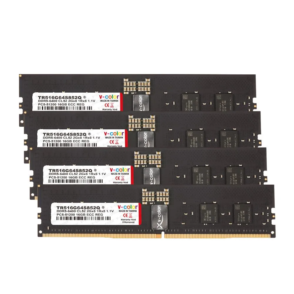 V-color V-color TR516G64S852Q DDR5 64GB (16GBx4) 6400MT/s CL52 ECC R-DIMM server RAM — photo du produit