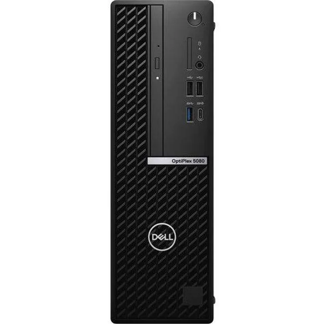 Compact black small-form-factor desktop tower, clean matte finish