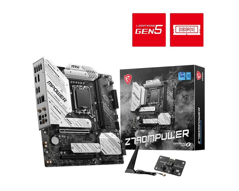 MSI Z790MPOWER motherboard with black extended heatsinks and dual eight-pin CPU power connectors