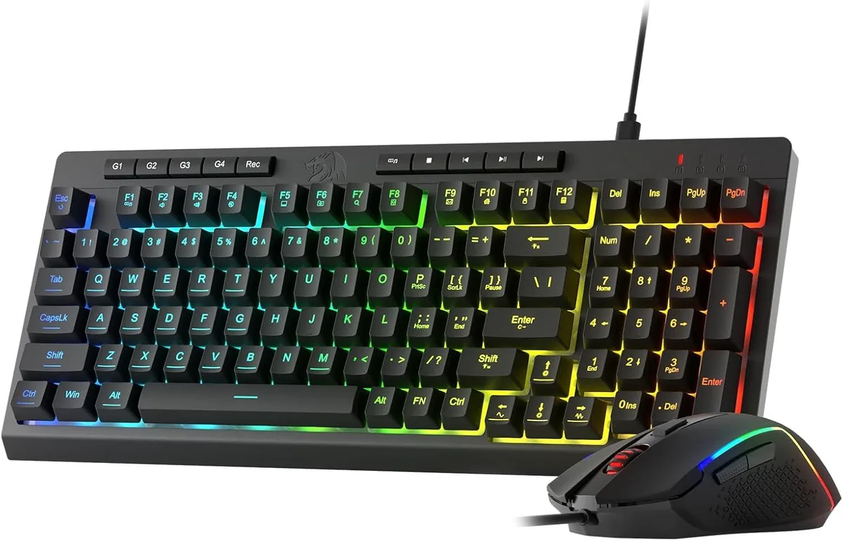 Redragon S141 combo: 98-key wired keyboard with RGB lighting, four macro keys, and 10000 DPI wired mouse