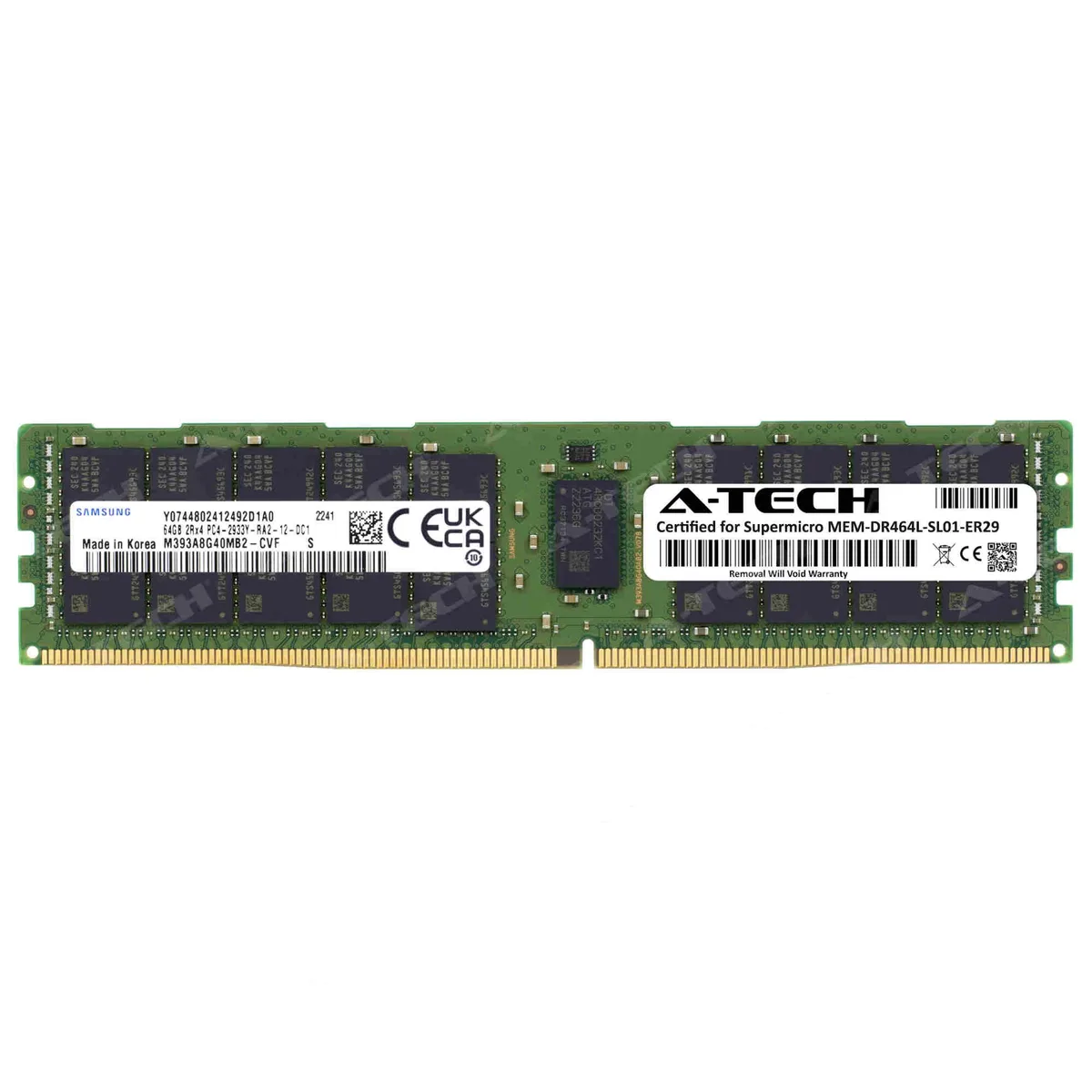 Single green 288-pin DDR4 RDIMM with black Samsung chips, 64GB capacity