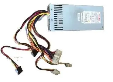 Silver 1U power supply unit with fan grille and power connector