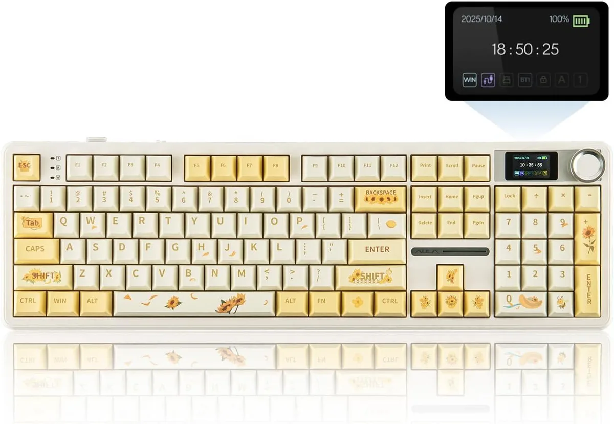 usbroway usbroway F108 PRO gaming keyboard Grey&Yellow 104 keys 1.14in screen 8000mAh — Produktfoto