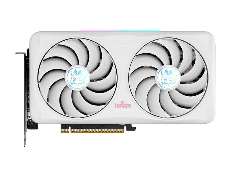 White and silver dual-fan graphics card with ARGB lighting