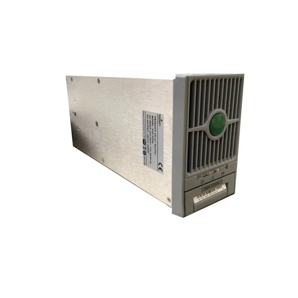 Rectangular silver metal power supply module with front handle and ventilation slots