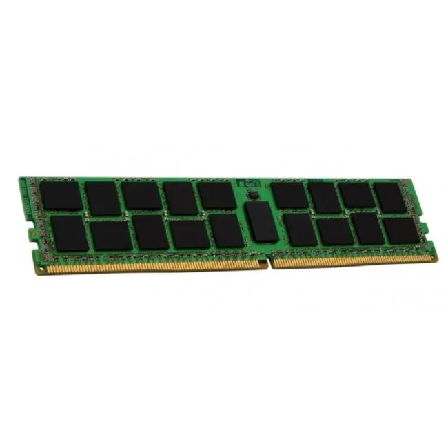 Green bare circuit board with gold edge connectors and black memory chips