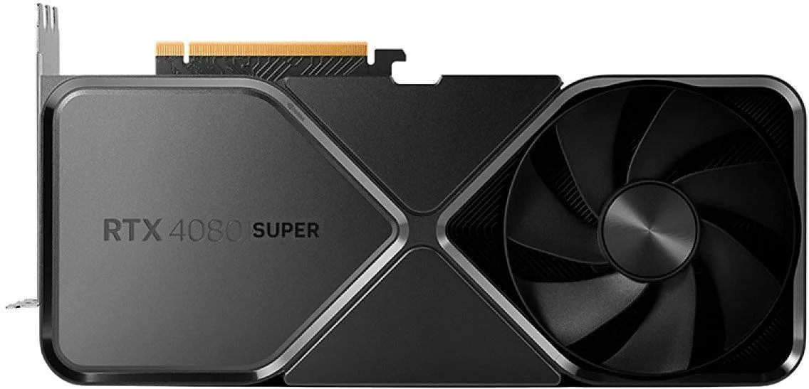 NVIDIA GeForce RTX 4080 SUPER Founders Edition graphics card in titanium and black finish