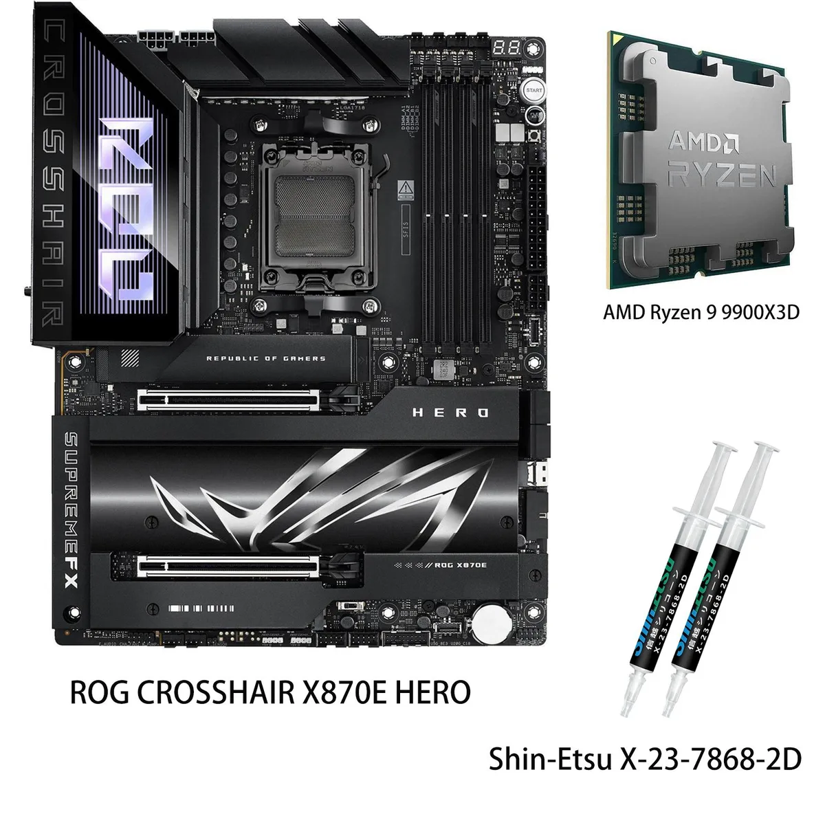 ASUS ASUS ROG CROSSHAIR X870E HERO + Ryzen 9 9900X3D AMD motherboard — 商品写真