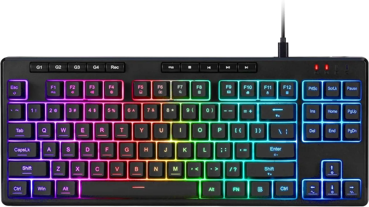 Compact TKL gaming keyboard with RGB backlighting and dedicated macro keys