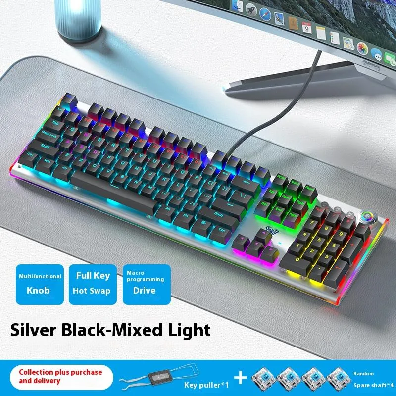 AULA AULA 042 F3020 Silver Black wired gaming keyboard — produktbild