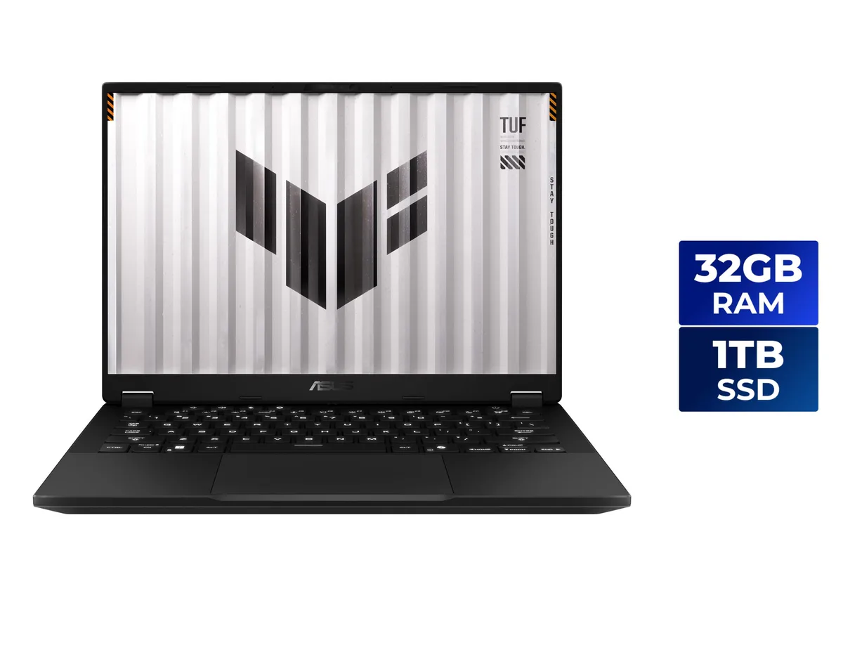 14 inch silver gaming laptop with narrow bezel display and tapered profile