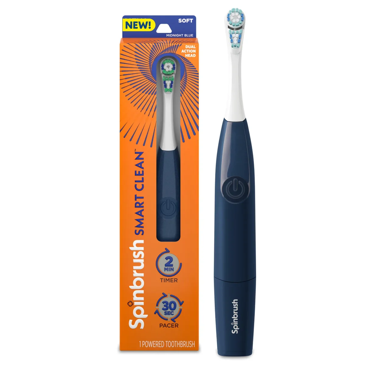 Spinbrush Smart Clean Battery Powered Electric Toothbrush Midnight Blue Soft Bristles 1 Count — product photo