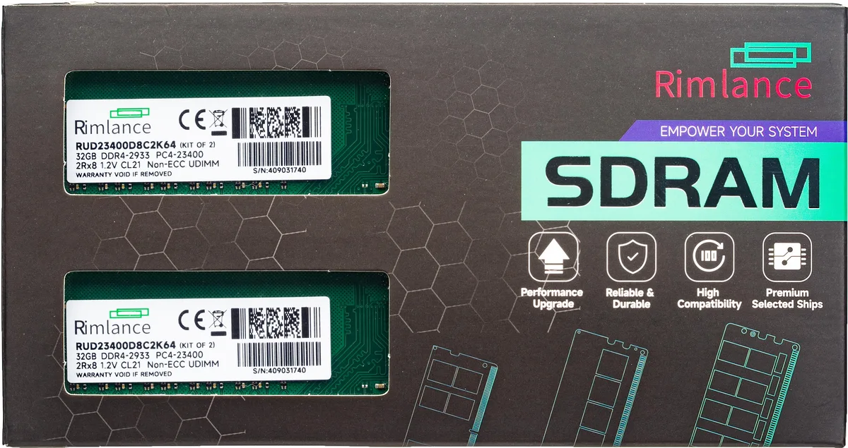 RIMLANCE RIMLANCE 64GB (2x32GB) DDR4 2933 CL21 desktop RAM — product photo