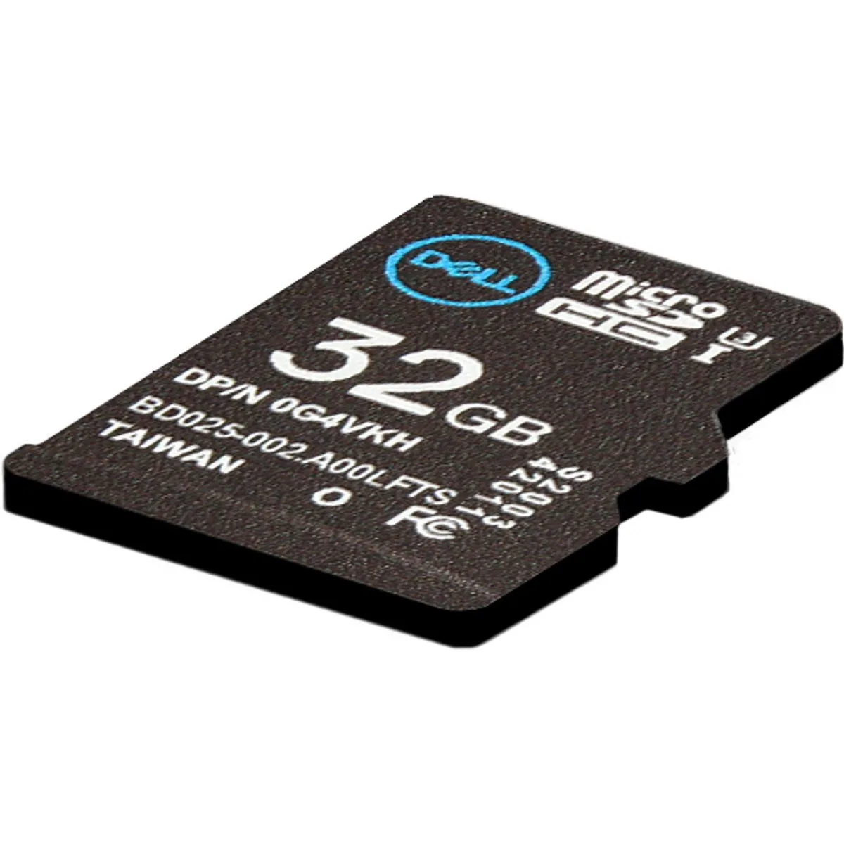 Small rectangular microSD card with gold contacts and Dell branding