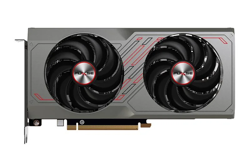 Sapphire Metal Pulse Radeon RX 7650 GRE dual-fan graphics card in silver metal finish
