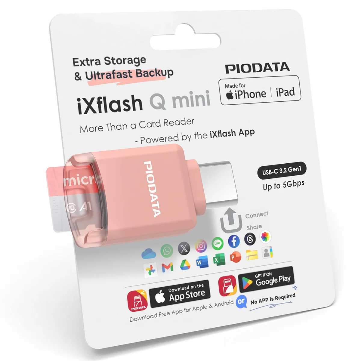 PIODATA PIODATA iXflash Q Mini USB-C MicroSD Card Reader Pink — 제품 사진