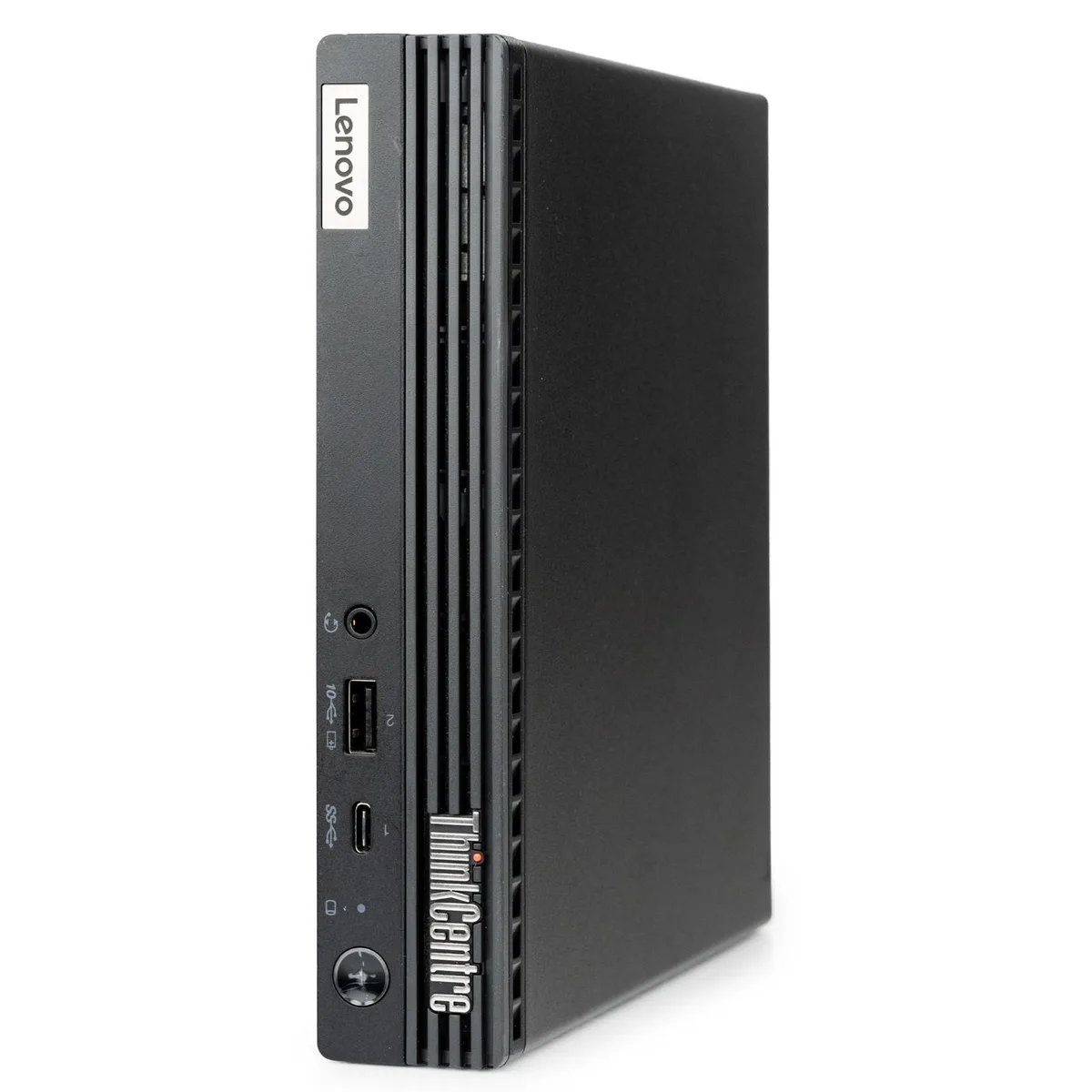 Small black rectangular desktop computer with front USB-C port