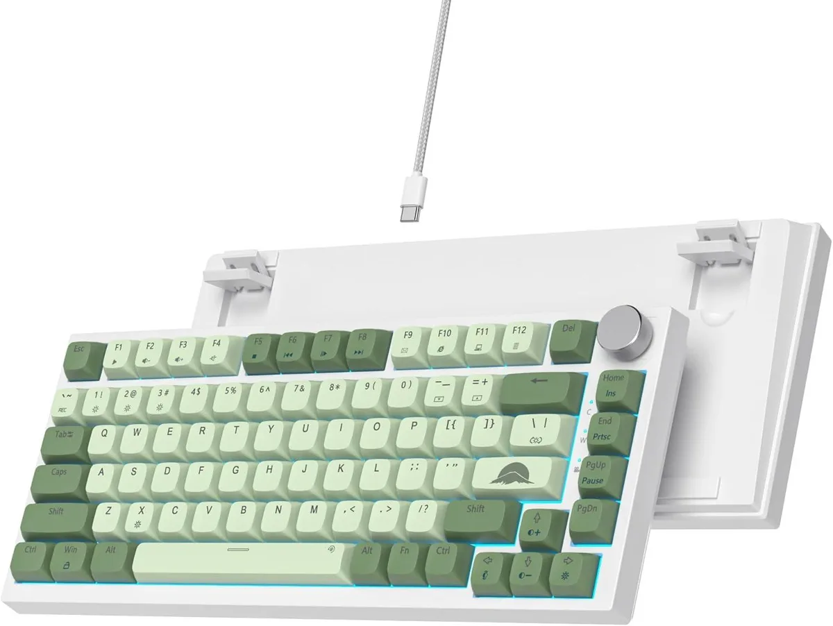 Matcha green 75 percent mechanical keyboard with 82 keys, rotary knob and RGB lighting