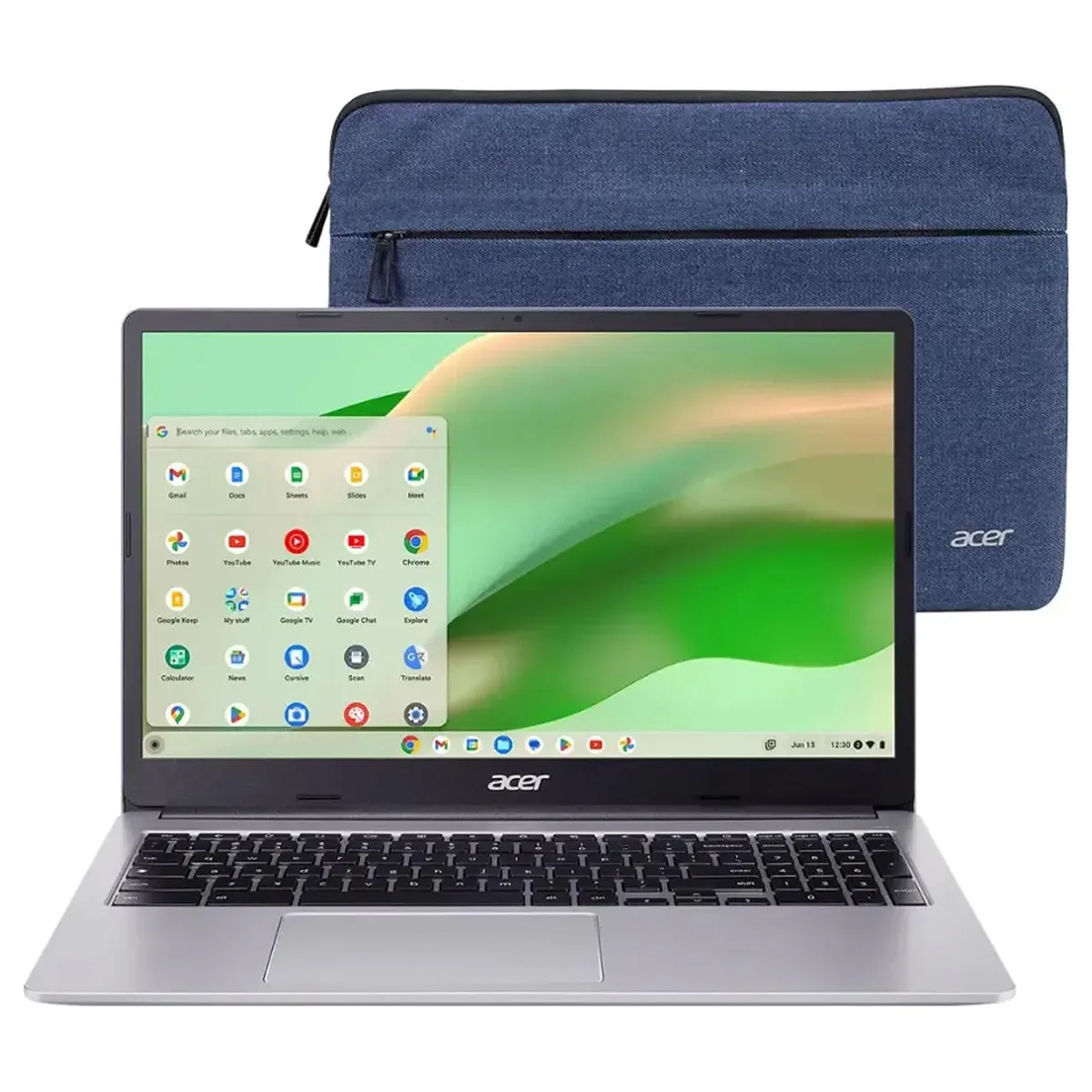 Silver 15.6 inch Acer Chromebook 315 laptop with narrow bezel display