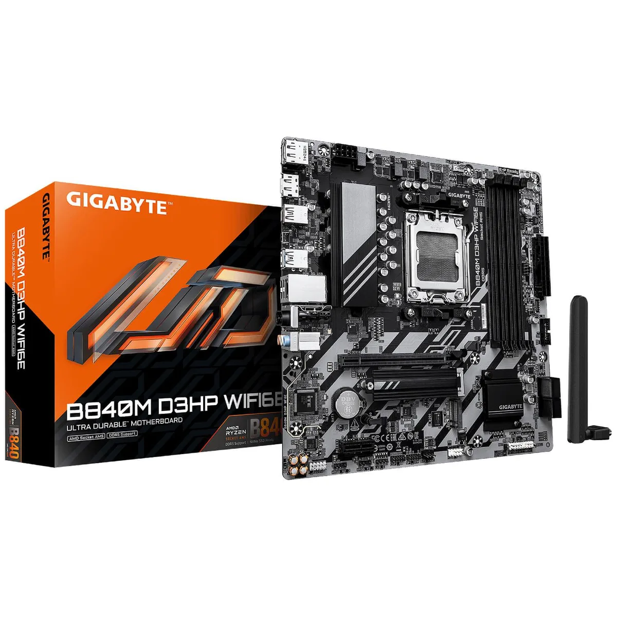 Green Micro-ATX motherboard with silver heatsinks and black slots