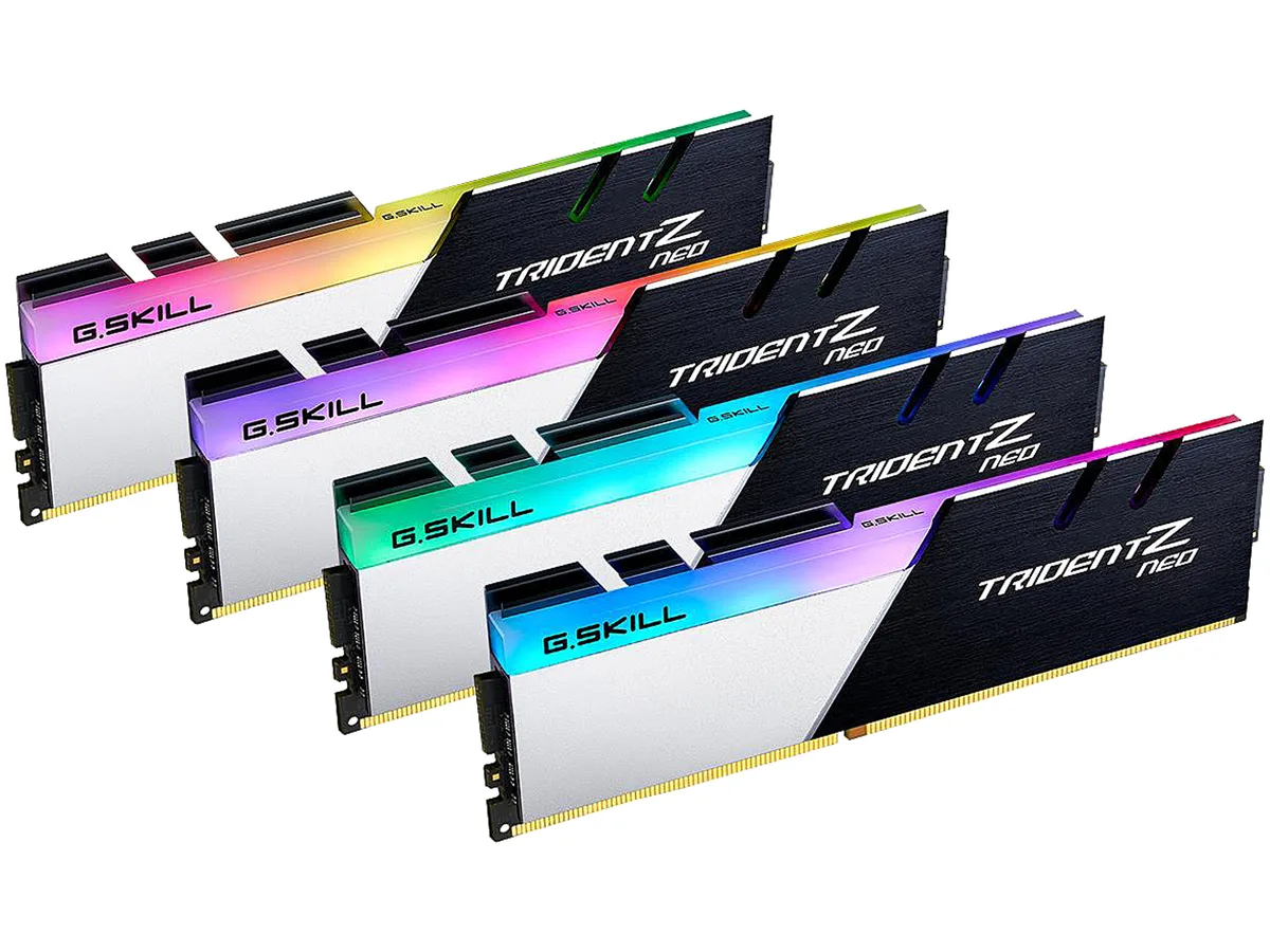 Four black DDR4 sticks with dual-tone aluminium heatspreaders and RGB lighting