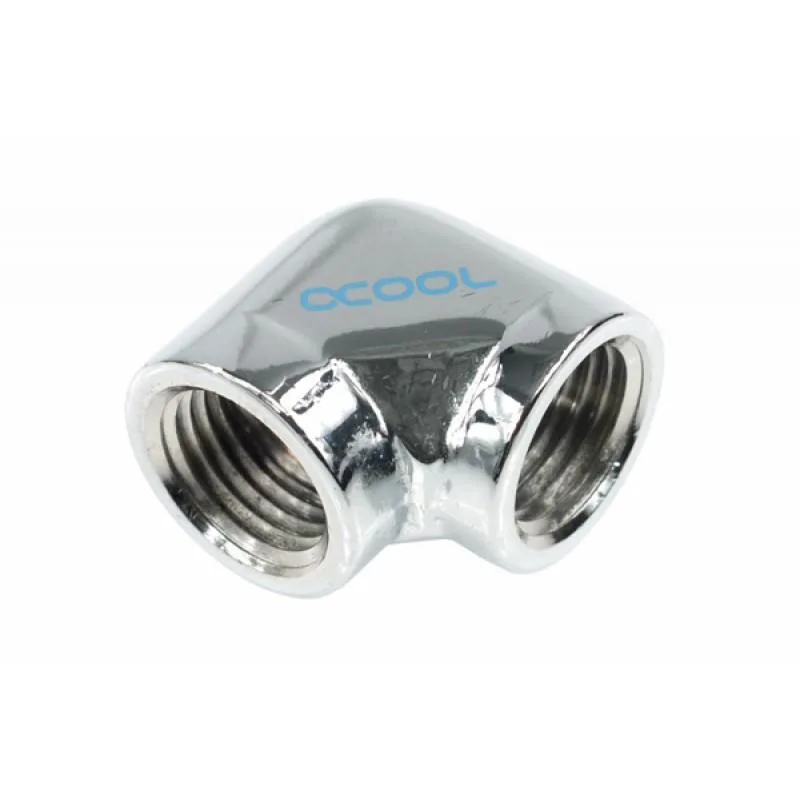 Chrome L-shaped water-cooling fitting with G1/4 female threads on both ends