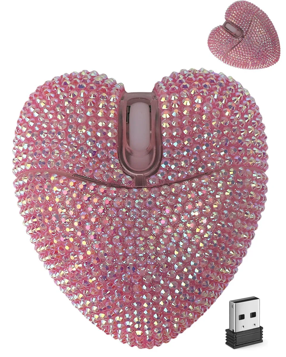 Black wireless gaming mouse, heart-shaped, 60g, 16 buttons, optical sensor