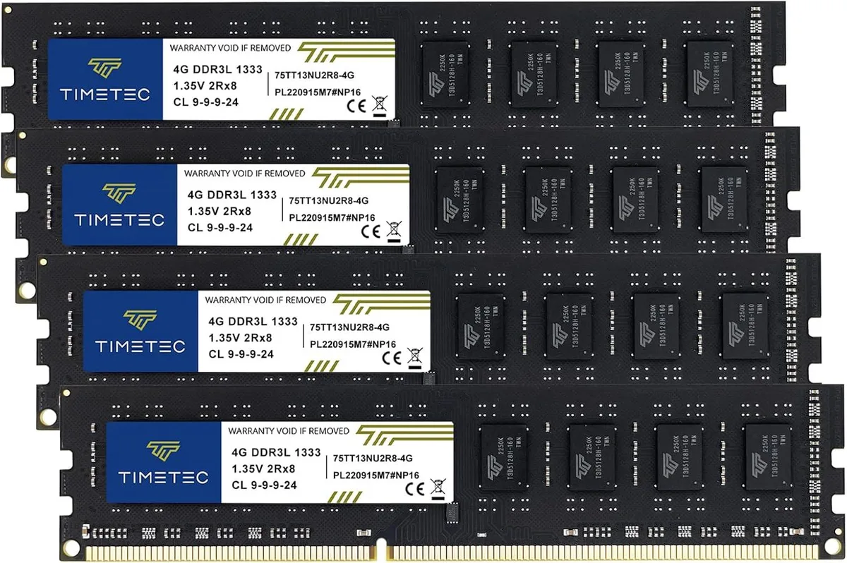Four black DDR3 UDIMM sticks with 240 pins